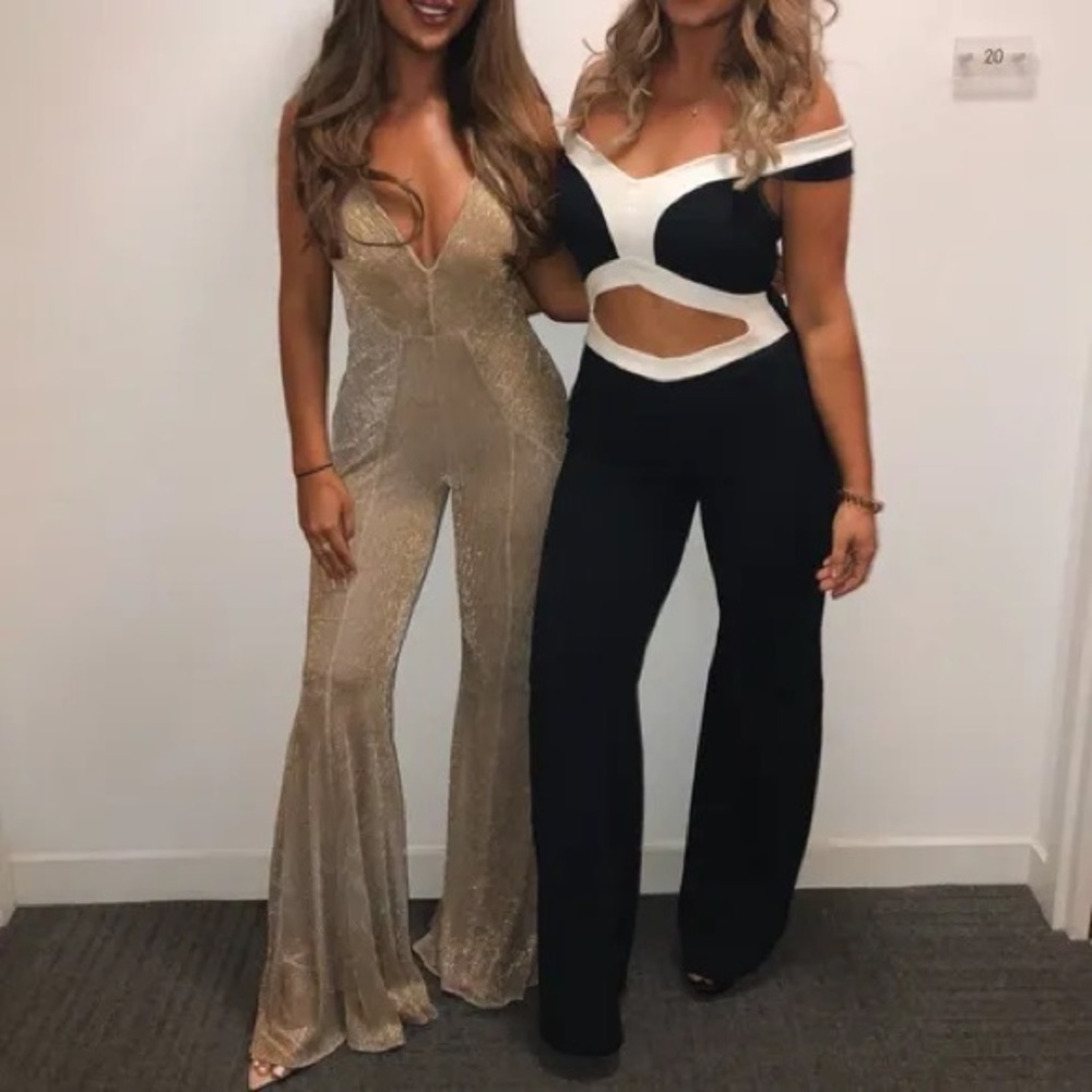 House of CB 'Fallon' champagne lurex kick flare jumpsuit - Picture 6 of 9
